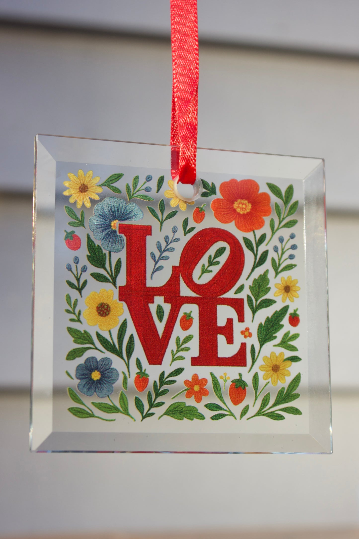 Floral Philly LOVE Statue Glass Ornament