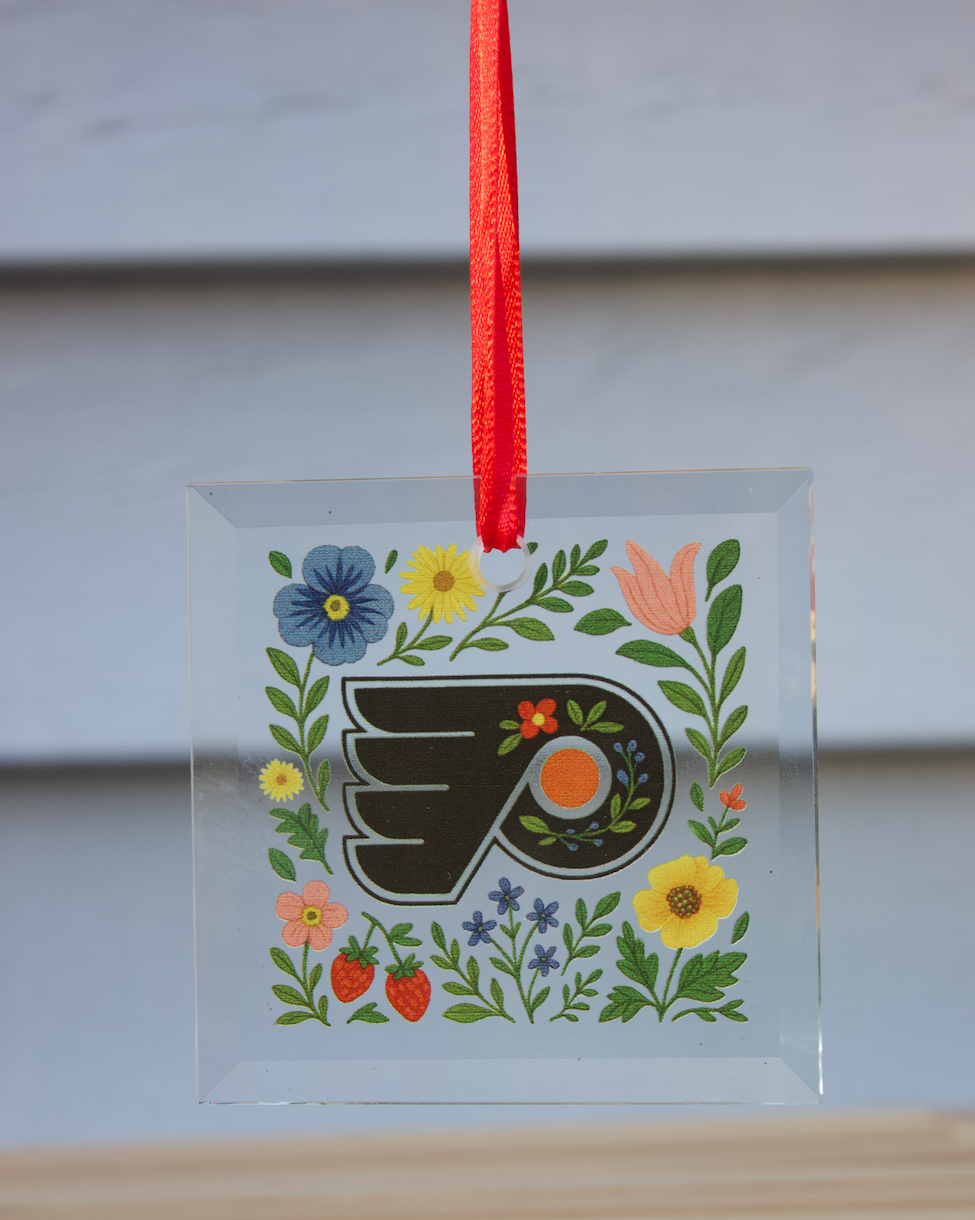Philadelphia Flyers Floral Glass Ornament