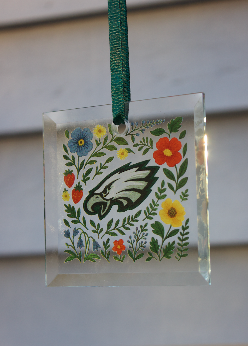 Floral Eagles Glass Ornament