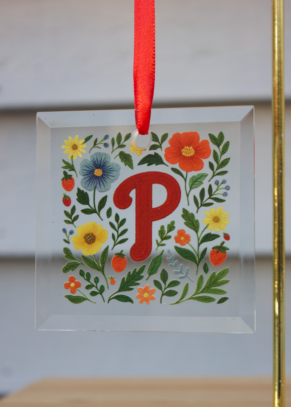 Floral Philadelphia Phillies Glass Ornament