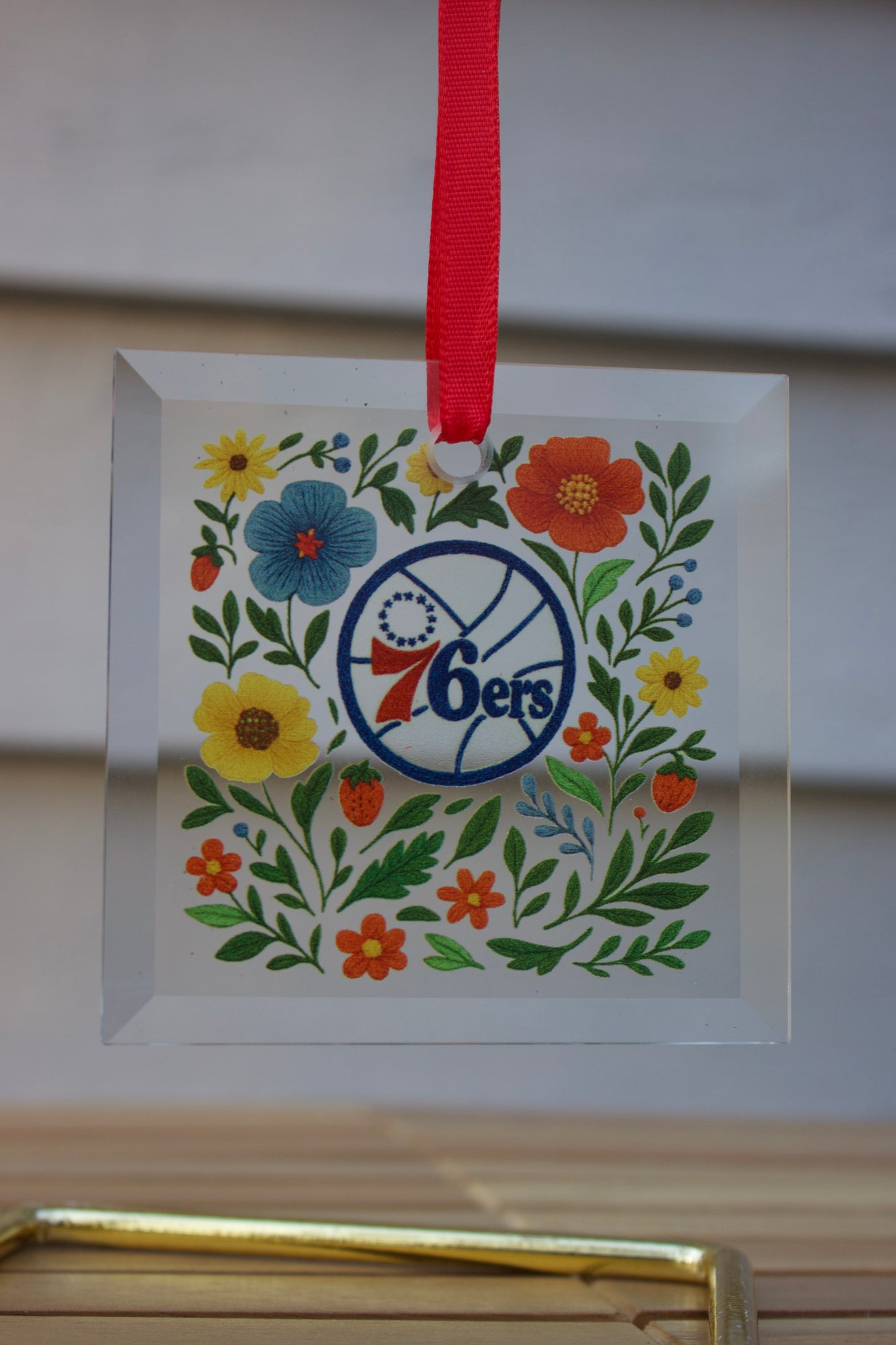 Floral Philadelphia 76ers Glass Ornament