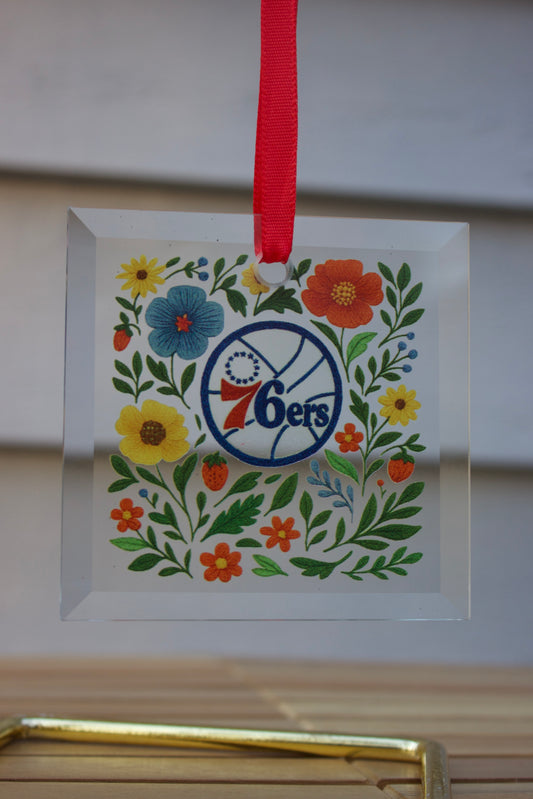Floral Philadelphia 76ers Glass Ornament