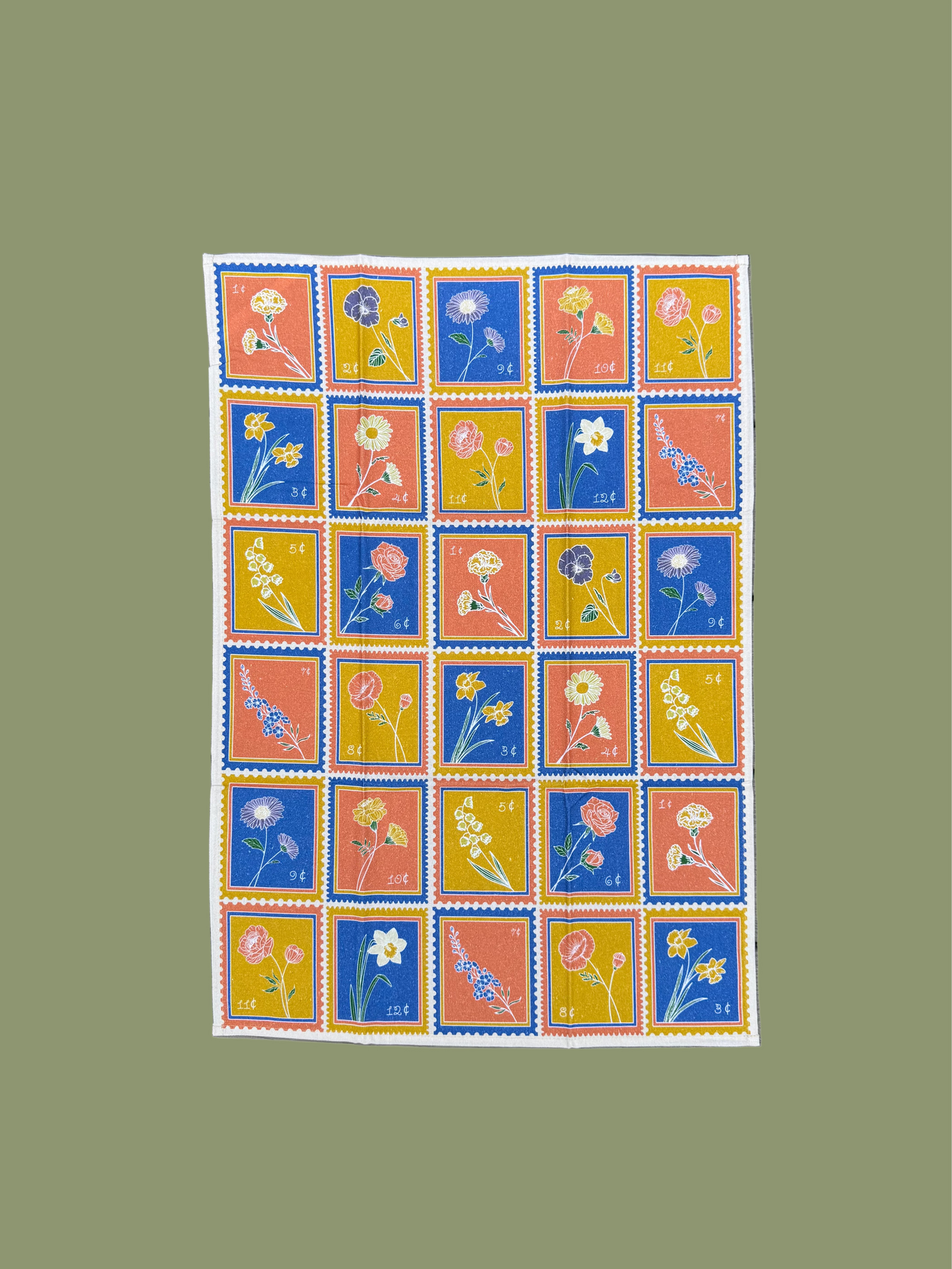 Flower Stamp Tea Towel