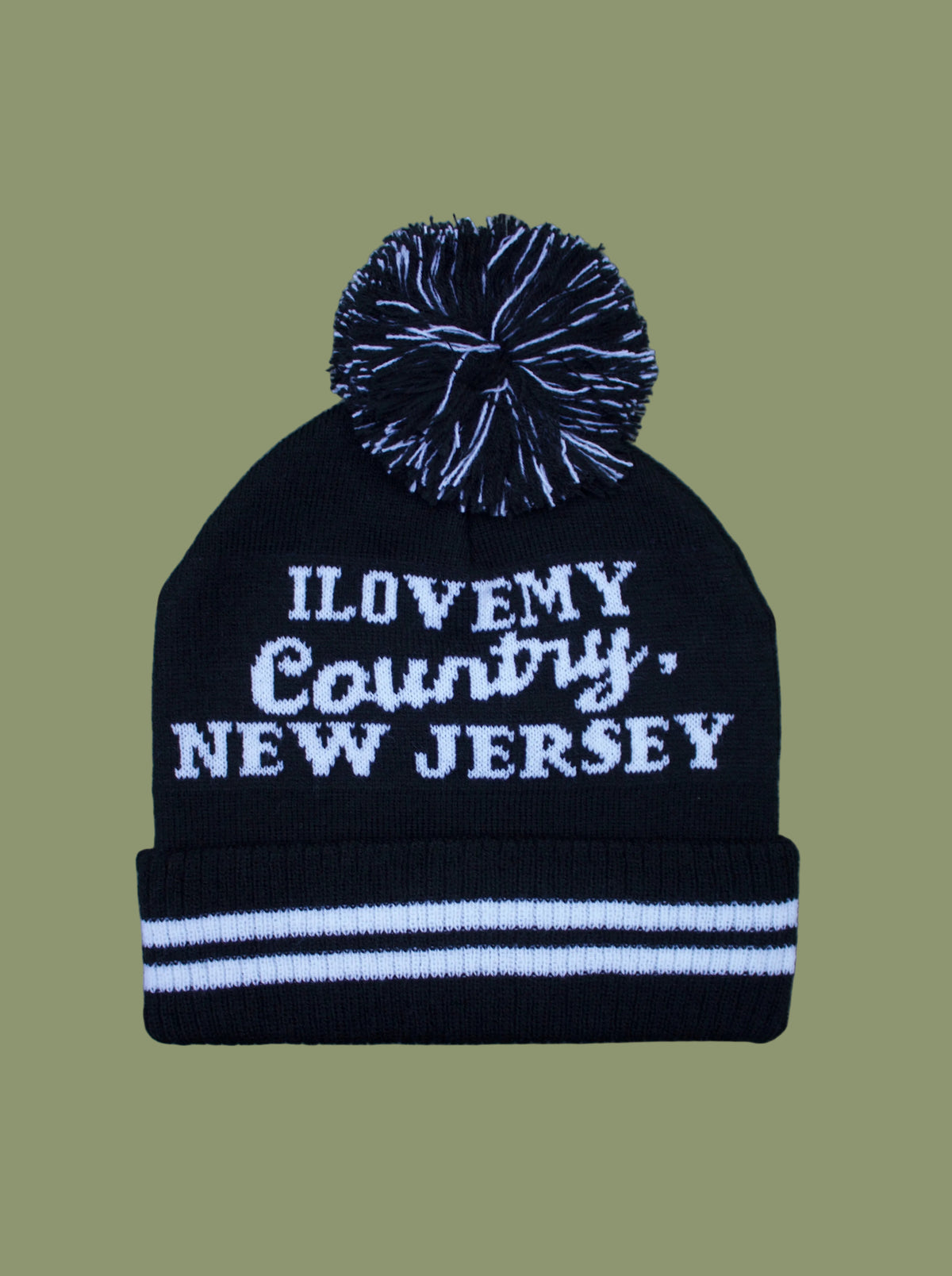 I Love My Country, New Jersey Embroidered Pom Pom Beanie