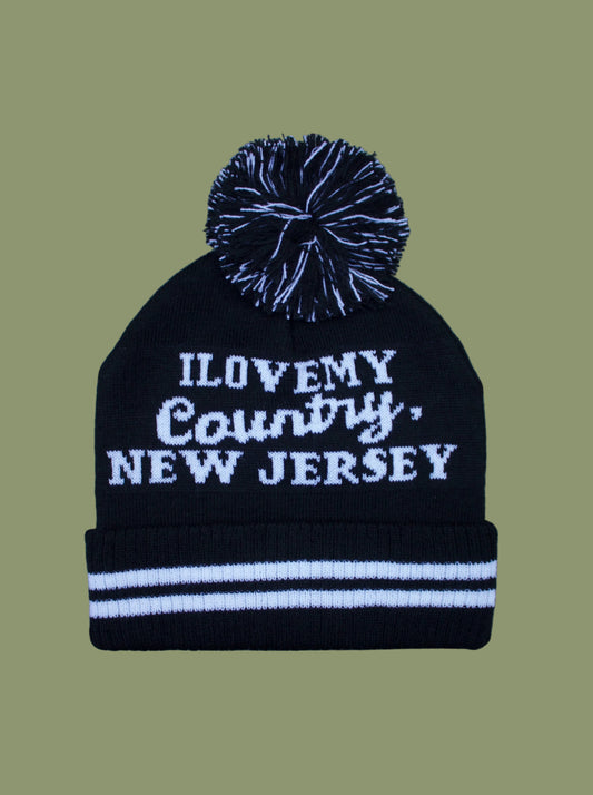 I Love My Country, New Jersey Embroidered Pom Pom Beanie