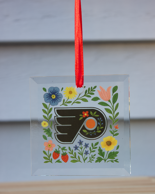 Philadelphia Flyers Floral Glass Ornament
