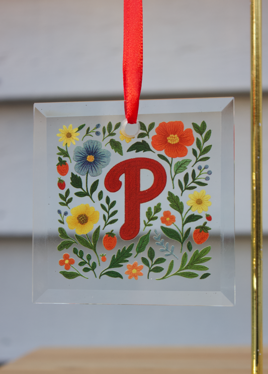 Floral Philadelphia Phillies Glass Ornament